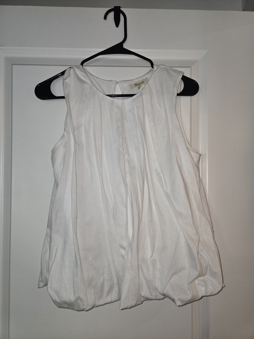 Madewell White Pleated Bubble Hem Tank